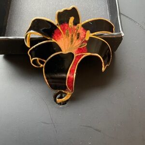 Black and Red Floral Brooch